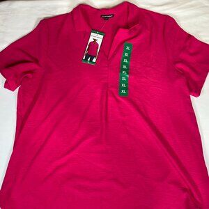 NWT Hilary Radley Short Sleeve V-Neck Shirt Women's XL Pink